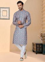 Dhupion Silk Grey Festival Wear Printed Readymade Kurta Pajama